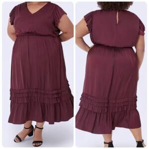 Lane Bryant Short‎ Sleeve Burgundy Draped Midi Dress women's plus size 26